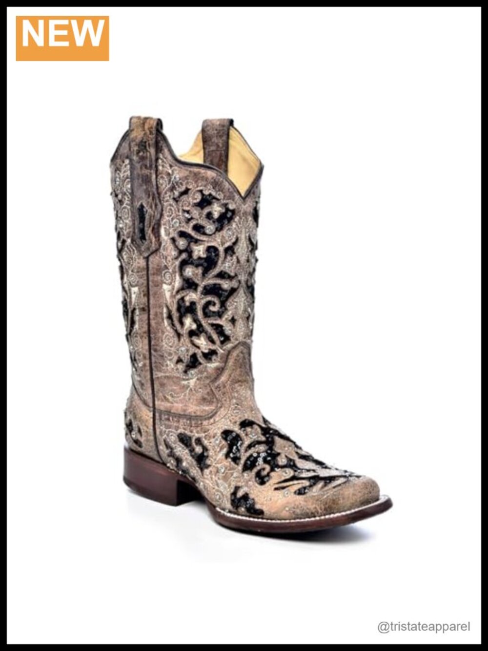 Western Boots Square Toe Leather Embroidered Pull-On Stacked Heel Calf High